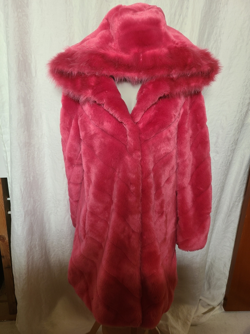 Jessica Hot Pink Hooded Teddy Coat Vintage - Picture 8 of 8
